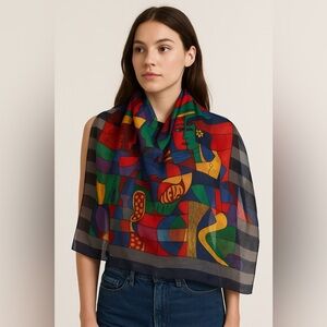 Vintage Picasso Art Print Scarf 39x39 Opaque Sheer Abstract Striped Flaw